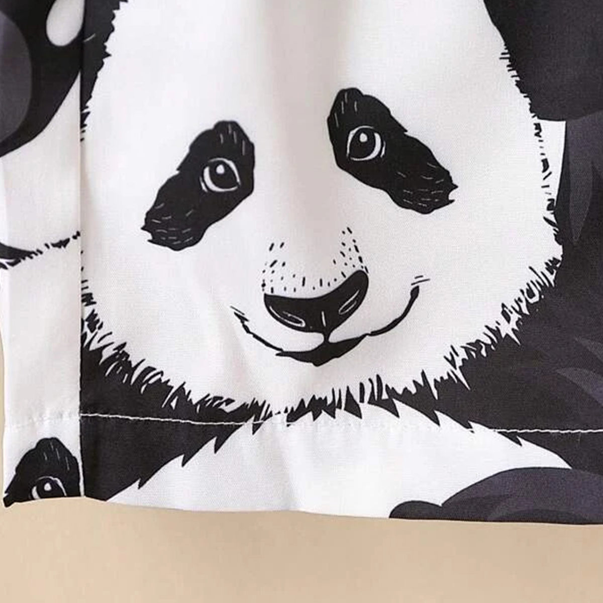 Venutaloza Kids Black & White Cartoon Panda Print Turn Down Collar Shirt & Shorts Without tee Two Piece Set.