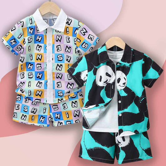 Venutaloza Baby Set Letters & Bear (Combo Pack Of 2) Shirt & Shorts Without tee Two Piece Set For Boy & Girls.