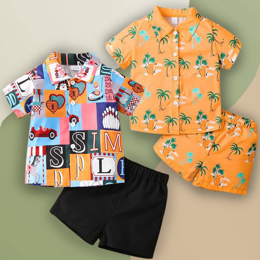 Venutaloza Baby Set Casual Letters & Coconut Tree (Combo Pack Of 2) Shirt & Shorts Without tee Two Piece Set For Boy & Girls.