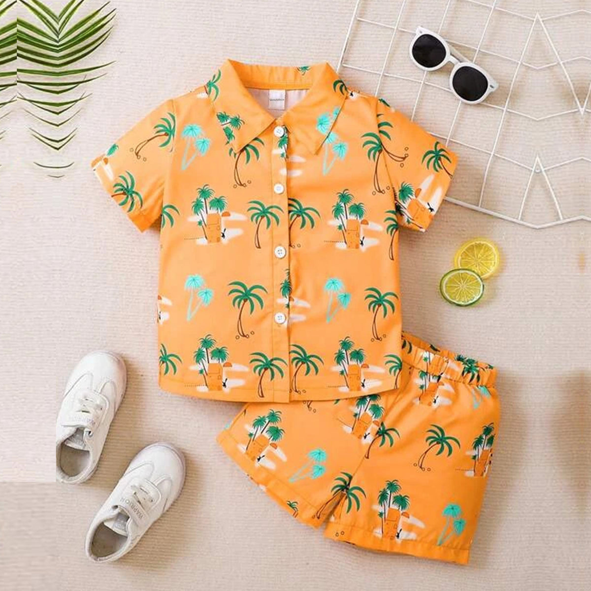 Venutaloza Kids Sunshine Coconut Tree Shirt & Shorts Without tee Two Piece Set.
