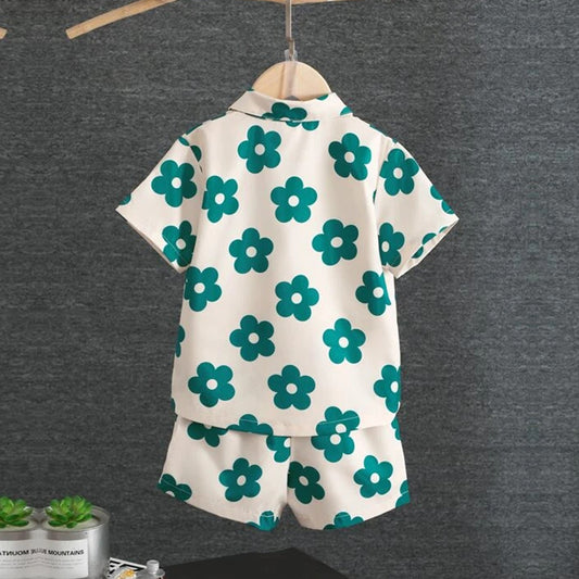 Venutaloza kids Sunshine Young Boy Casual Flower Short Sleeve Button Down Shirt & Shorts Without tee Two Piece Set.