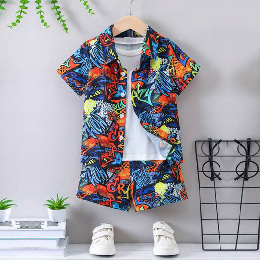 Venutaloza Toddler Boys Letters Graphic Allover Shirt & Shorts Without tee Two Piece Set.