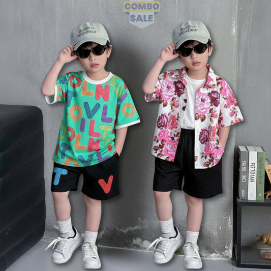 Venutaloza Baby Set Letters & Flower (Combo Pack Of 2) Shirt & Shorts For Boy & Girls.