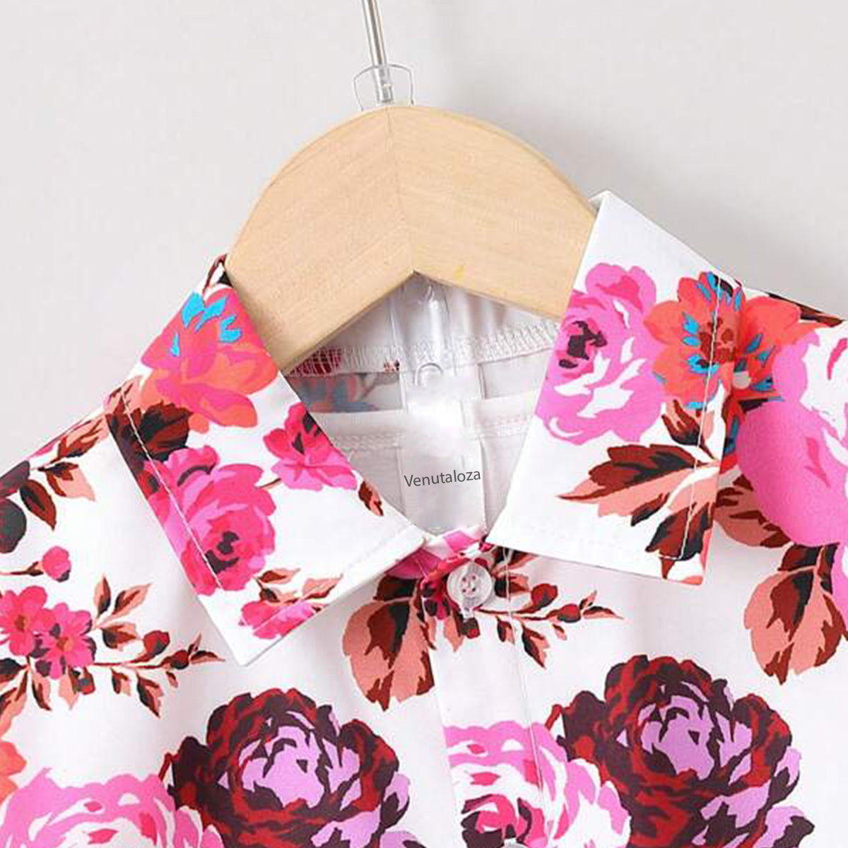 Venutaloza Kids Floral Print Turn Down Collar Shirt & Shorts Without tee Two Piece Set.