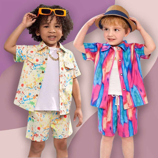 Venutaloza Baby Set Rainbow & Apricot-Colored (Combo Pack Of 2) Shirt & Shorts Without tee Two Piece Set For Boy & Girls.