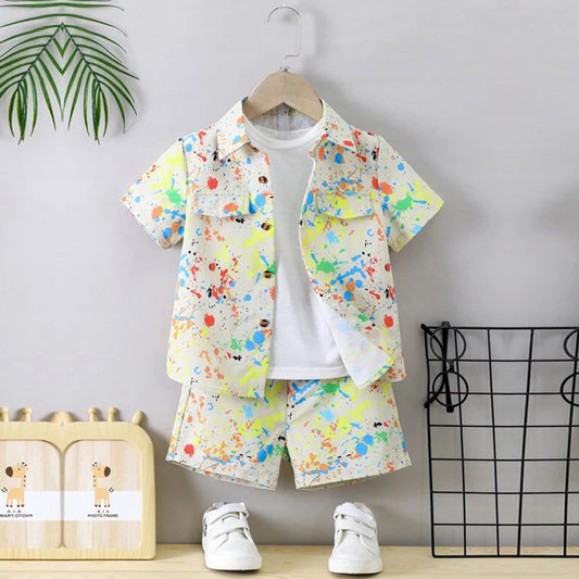 Venutaloza Boys Apricot-Colored Casual Printed Shirt & Shorts Without tee Two Piece Set.