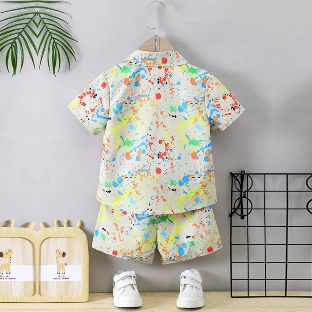 Venutaloza Boys Apricot-Colored Casual Printed Shirt & Shorts Without tee Two Piece Set.