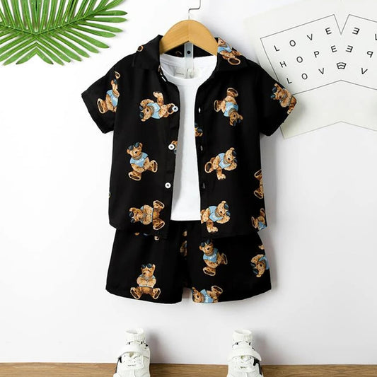 Venutaloza Kids Evryday Bear Casual Shirt & Shorts Without tee Two Piece Set.