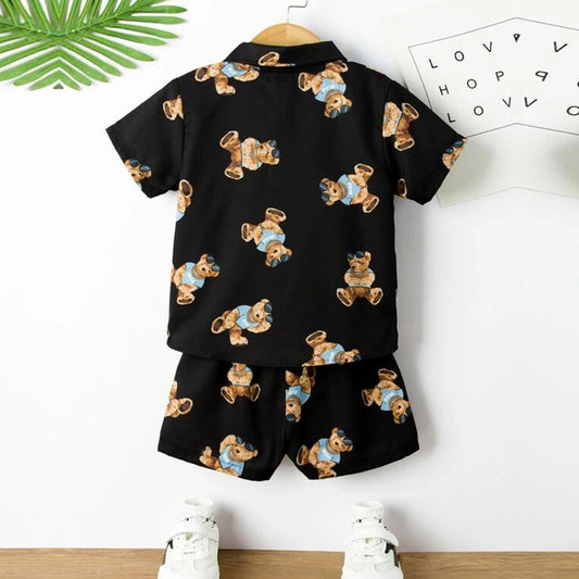 Venutaloza Kids Evryday Bear Casual Shirt & Shorts Without tee Two Piece Set.