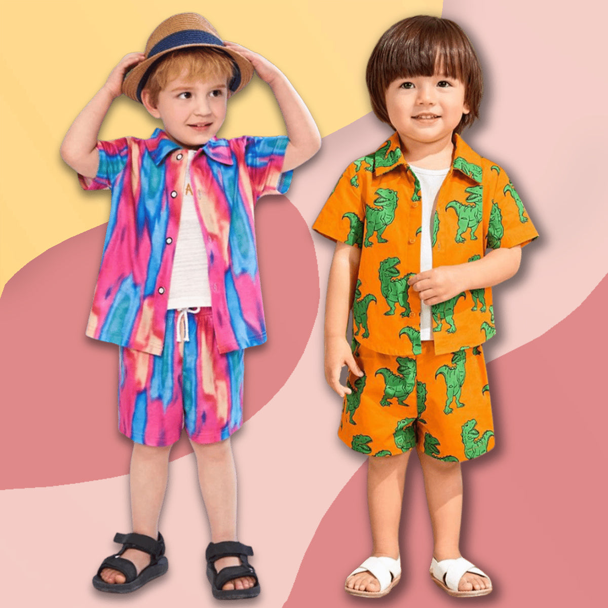 Venutaloza Baby Set Rainbow & Dinosaur(Combo Pack Of 2) Shirt & Shorts Without tee Two Piece Set For Boy & Girls.
