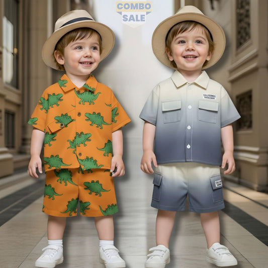 Venutaloza Baby Set Colorblock & Dinosaur (Combo Pack Of 2) T-Shirt & Pants.