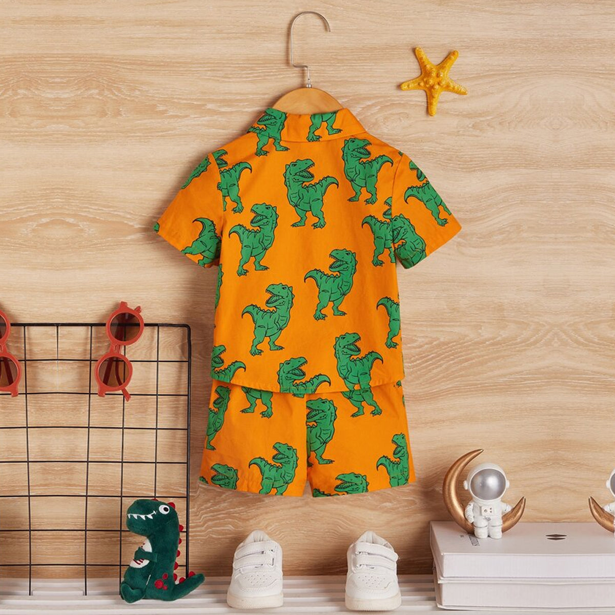 Venutaloza Baby Set Panda & Dinosaur-Apricot-Colored (Combo Pack Of 3) Casual Printed Shirt & Shorts Without tee Two Piece Set For Boy & Girls.
