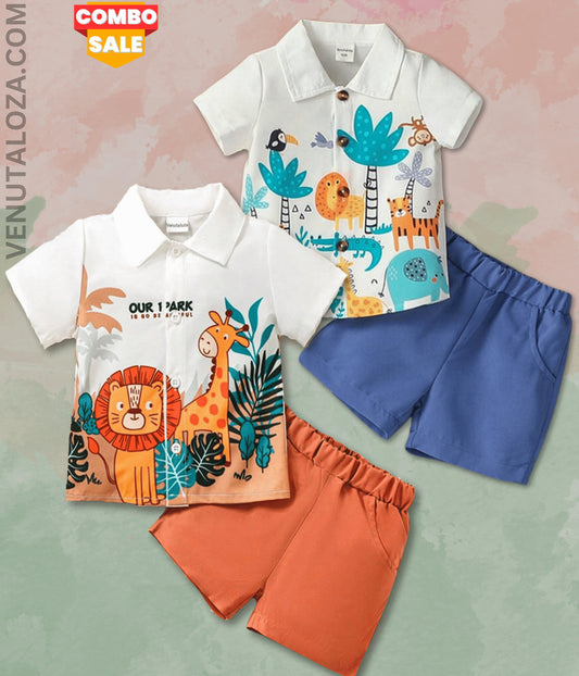 Venutaloza Baby Set Cartoon Animals (Combo Pack Of 2) Shirt & Shorts Without tee Two Piece Set For Boy & Girls.