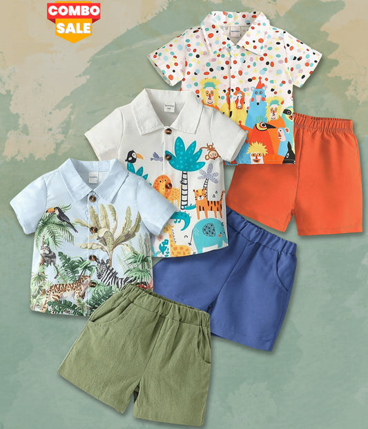 Venutaloza Baby Set Animals Graphic's (Combo Pack Of 3) Shirt & Shorts Two Piece Set For Boy & Girls.