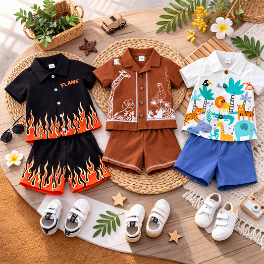 Venutaloza 2-Pc Graphic (Combo Pack Of 3) Colorblock Baby Set For Boy.