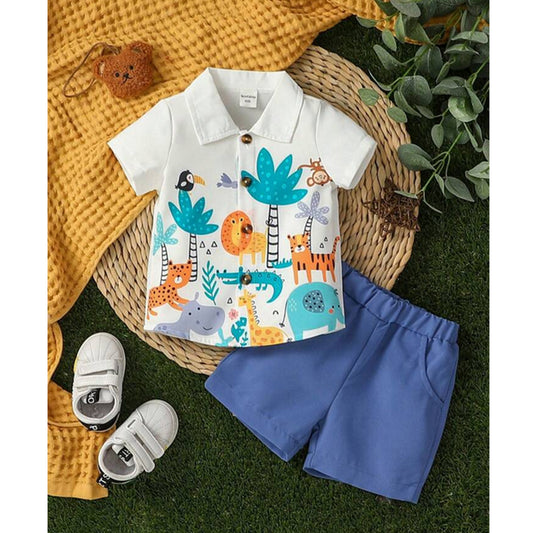 Venutaloza Kids Baby Boy Animal Printed Short Sleeve Shirt And Shorts Without tee Two Piece Set.et.