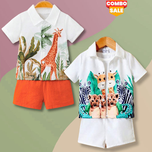 Venutaloza Baby Set Animals (Combo Pack Of 2) Shirt & Shorts Without tee Two Piece Set For Boy & Girls.
