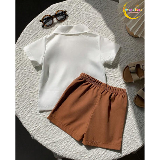 Venutaloza Boy's Animal Jungle Short Sleeve Shirt And Shorts Two Piece Set.