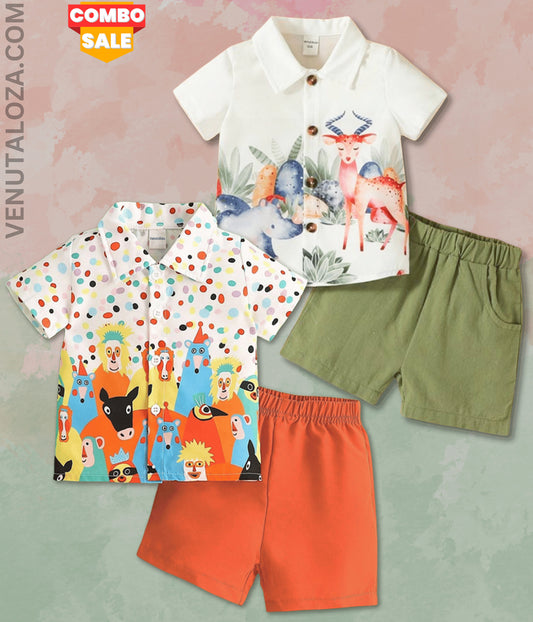 Venutaloza Baby Set Casual Jungal Theme & Animals (Combo Pack Of 2) Shirt & Shorts Without tee Two Piece Set For Boy & Girls.