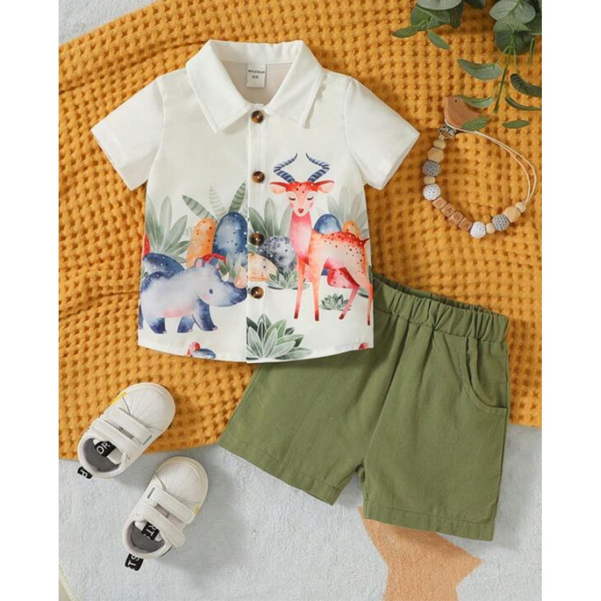 2Pc Baby Set Animals (Combo Pack Of 2) Shirt & Shorts Set For Boy & Girls.