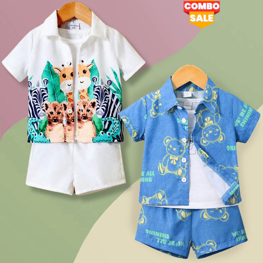 Venutaloza Baby Set Animal & Bear (Combo Pack Of 2) Shirt & Short Without tee Two Piece Set For unisex.