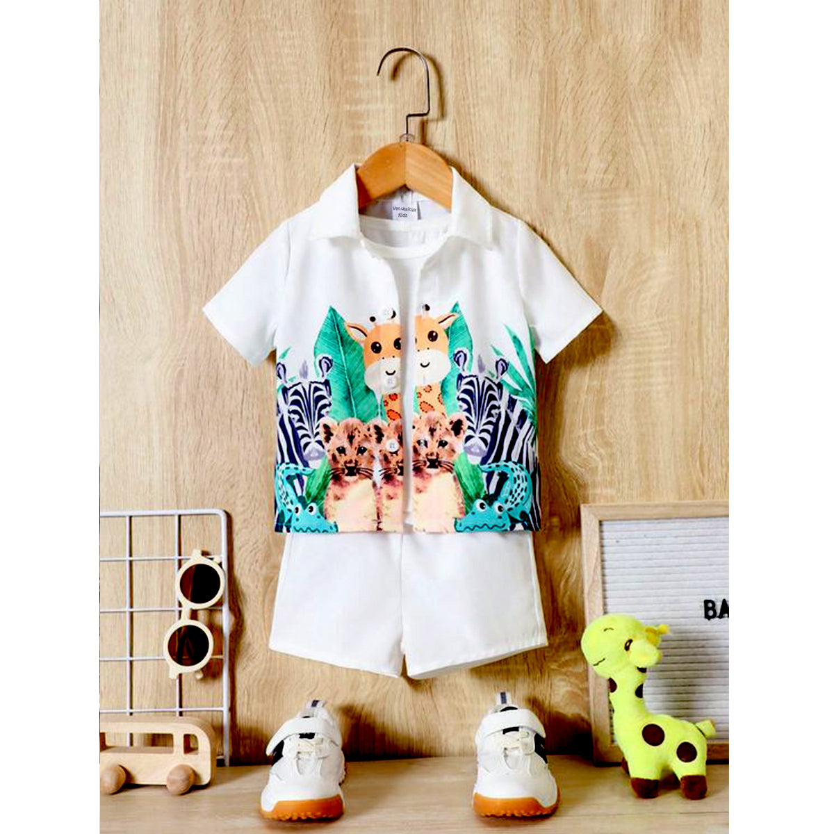 Venutaloza Kids Cartoon Graphic Shirt & Pocket Shorts Without tee Two Piece Set.