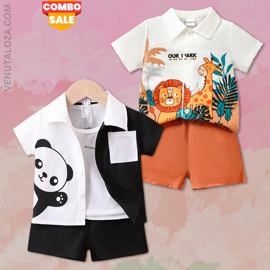 Venutaloza Panda & Jungal Theme (Combo Pack Of 2) Shirt & Shorts Without tee Two Piece Set For Boy & Girls.