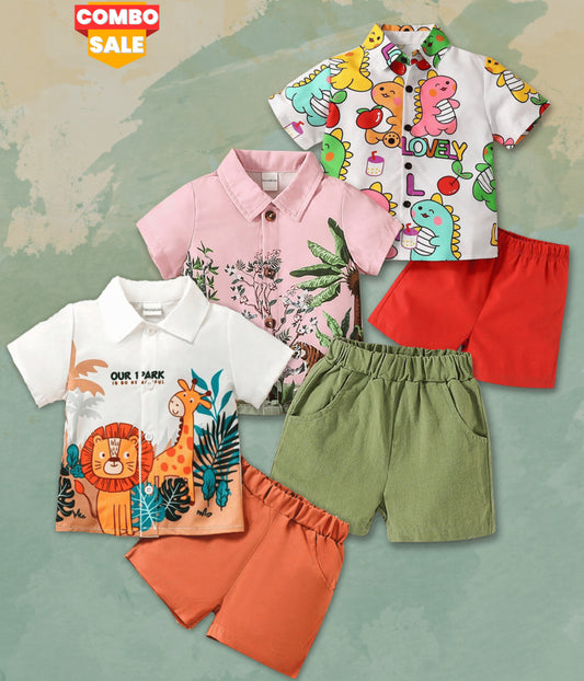 Venutaloza Graphic (Combo Pack Of 3) Shirt & Shorts Two Piece Set For Boy & Girls.