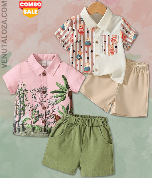 Venutaloza Baby Set Casual Jungal Theme & pocket (Combo Pack Of 2) Shirt & Shorts Without tee Two Piece Set For Boy & Girls.