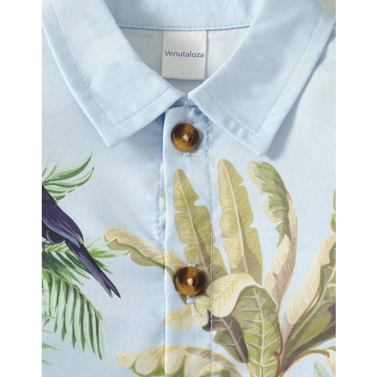 Venutaloza Boy's Animal Jungal Short Sleeve Shirt And Shorts Two Piece Set.