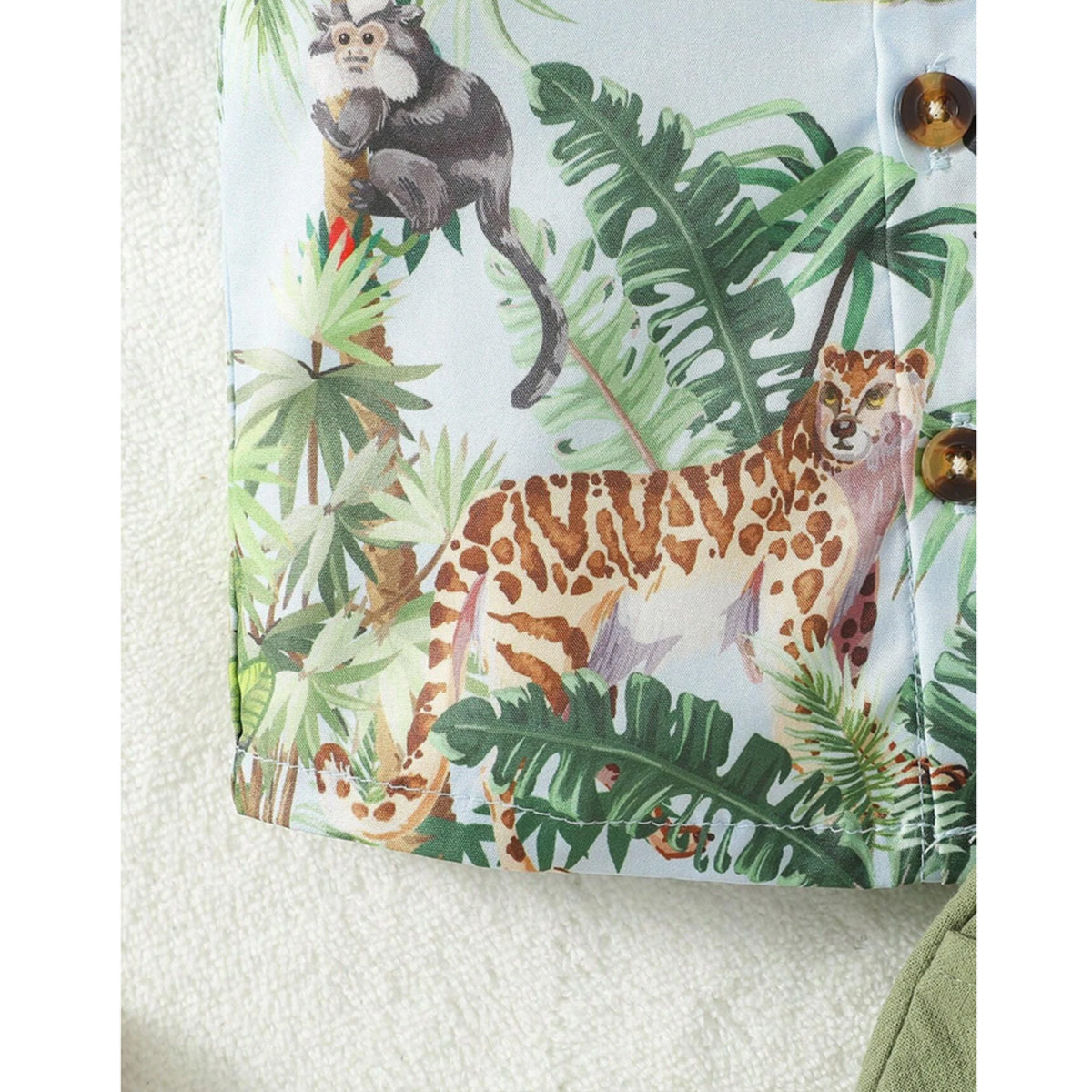 Venutaloza Boy's Animal Jungal Short Sleeve Shirt And Shorts Two Piece Set.
