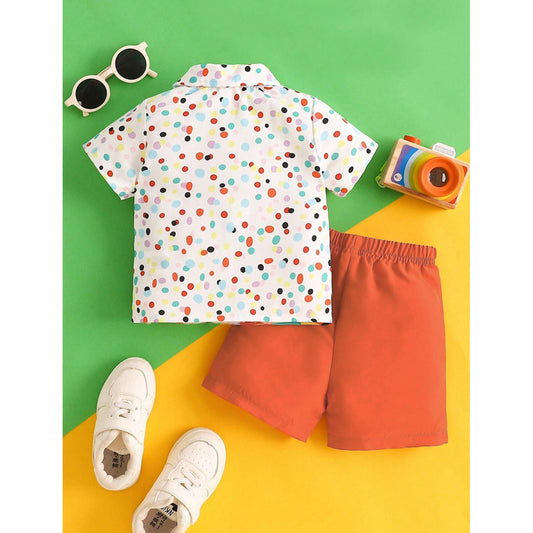 Venutaloza Boy's Colourful Dots Animal Print Short Sleeve Shirt And Shorts Two Piece Set.