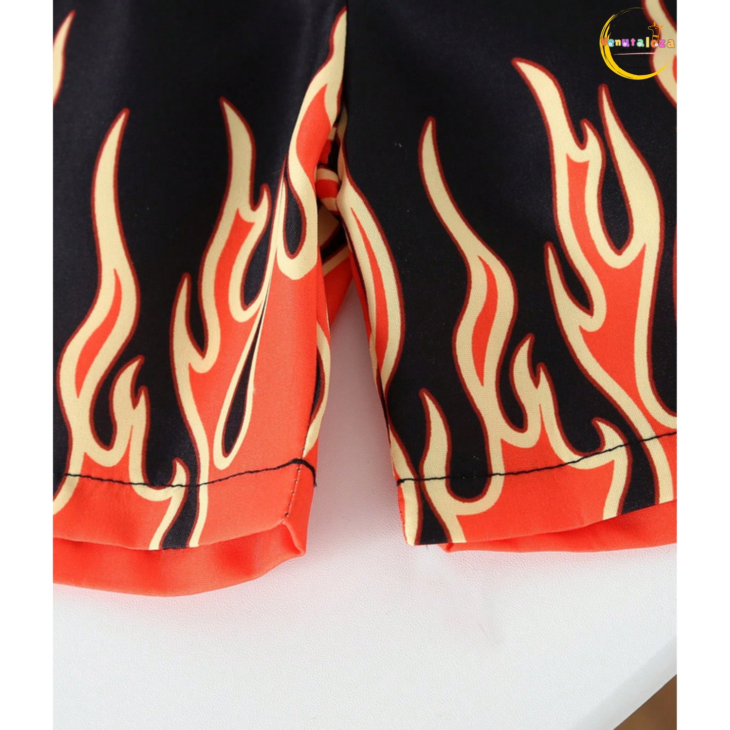 Baby Flame Fire Button Fly Shirt And Shorts Set For Boys.