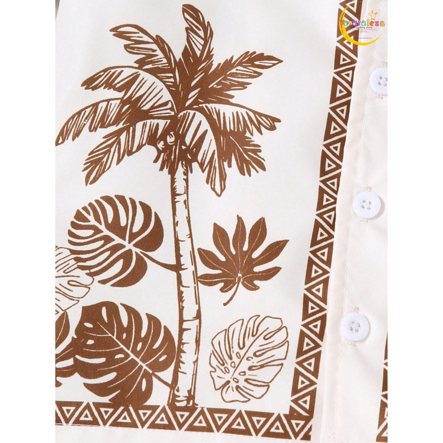 Boys Two-Piece Set Coconut Tree Collar Shirt and Comfortable Shorts, for Outdoor.