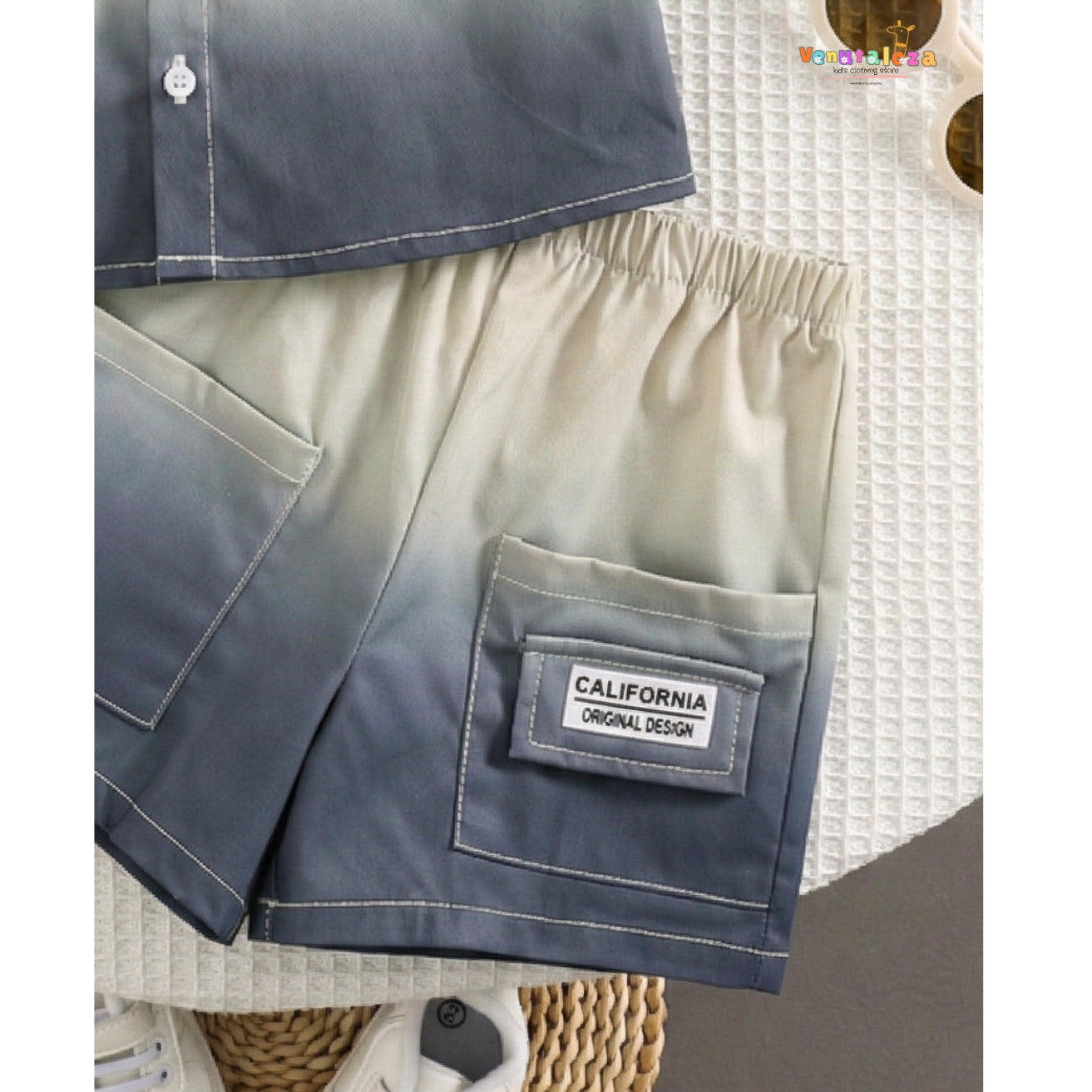 Baby Ombre Dyed Short Sleeve Shirt With Shorts Set For Boys.