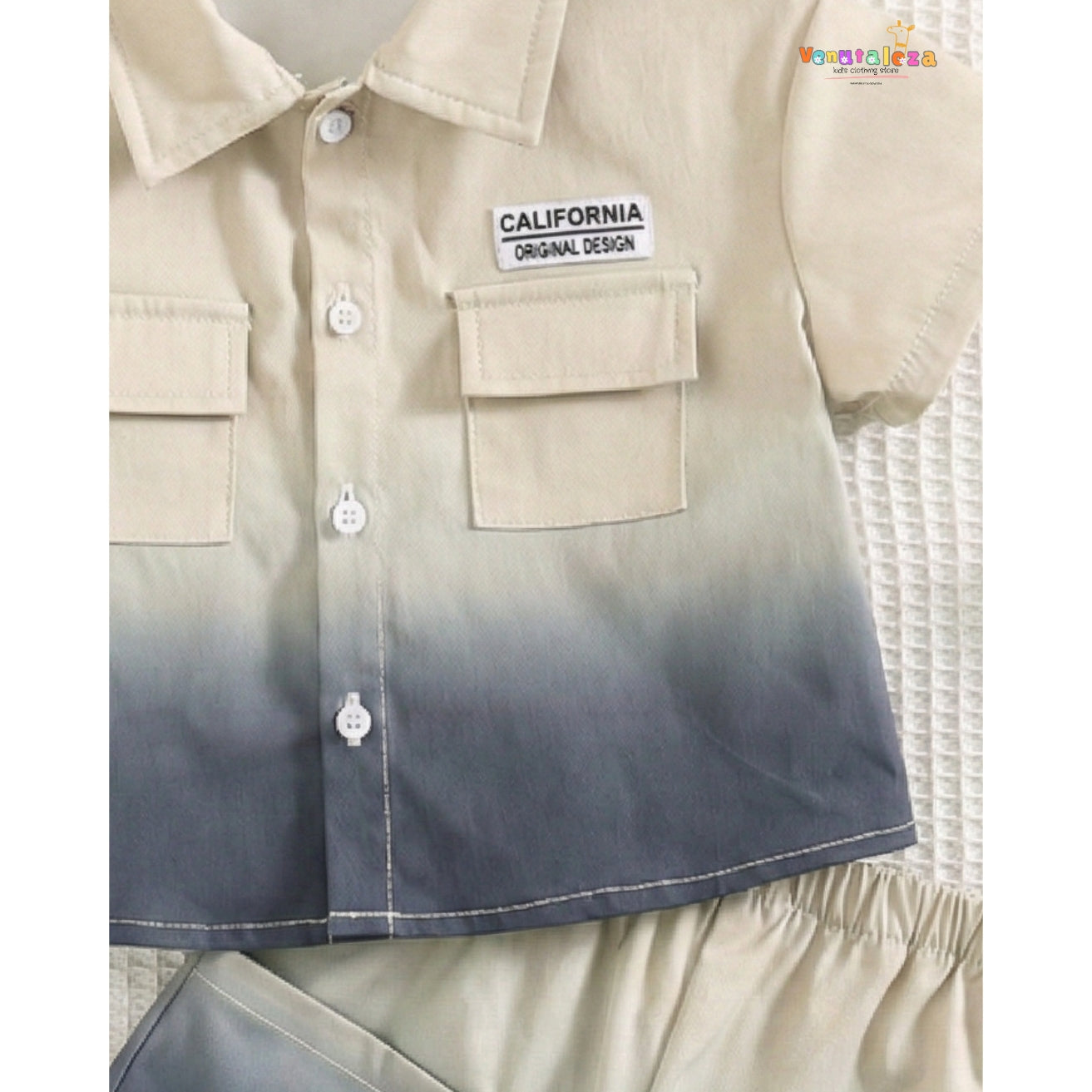 Baby Ombre Dyed Short Sleeve Shirt With Shorts Set For Boys.