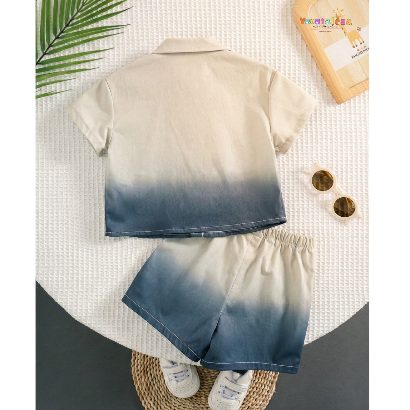 Baby Ombre Dyed Short Sleeve Shirt With Shorts Set For Boys.