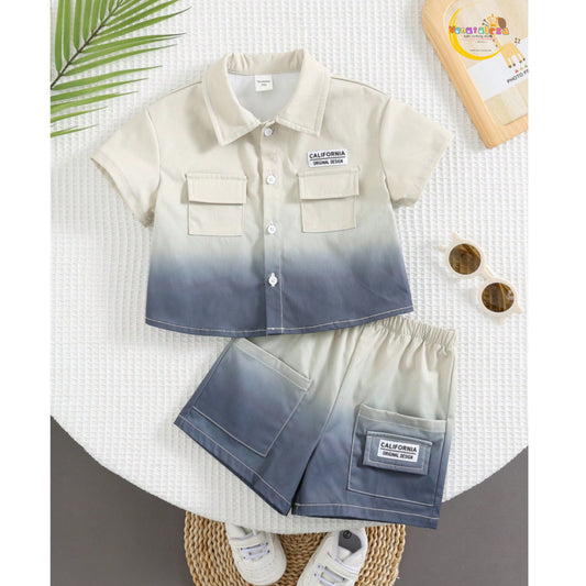 Baby Ombre Dyed Short Sleeve Shirt With Shorts Set For Boys.