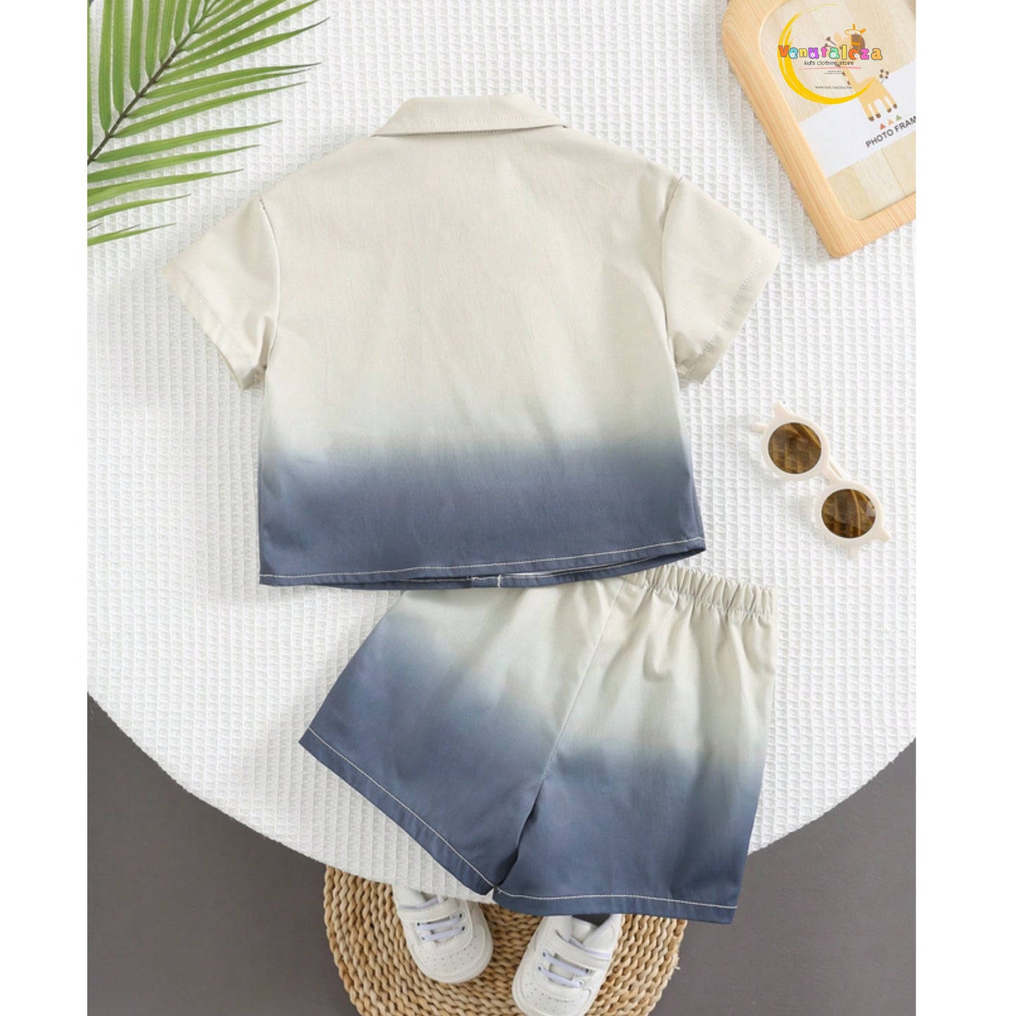Baby Ombre Dyed Short Sleeve Shirt With Shorts Set For Boys.