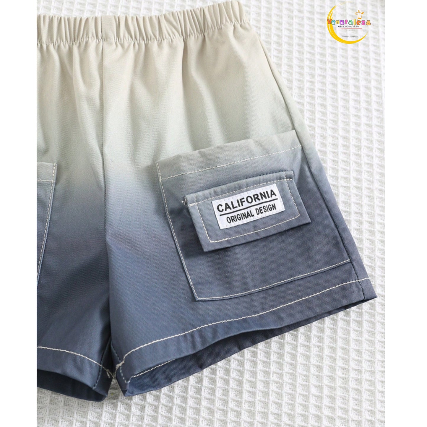 Baby Ombre Dyed Short Sleeve Shirt With Shorts Set For Boys.