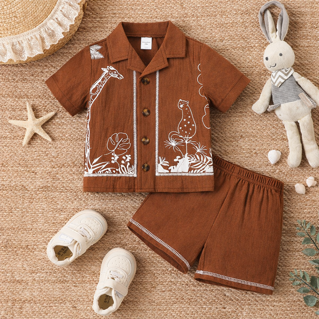 2Pc Baby Set Animals (Combo Pack Of 2) Shirt & Shorts Set For Boy & Girls.