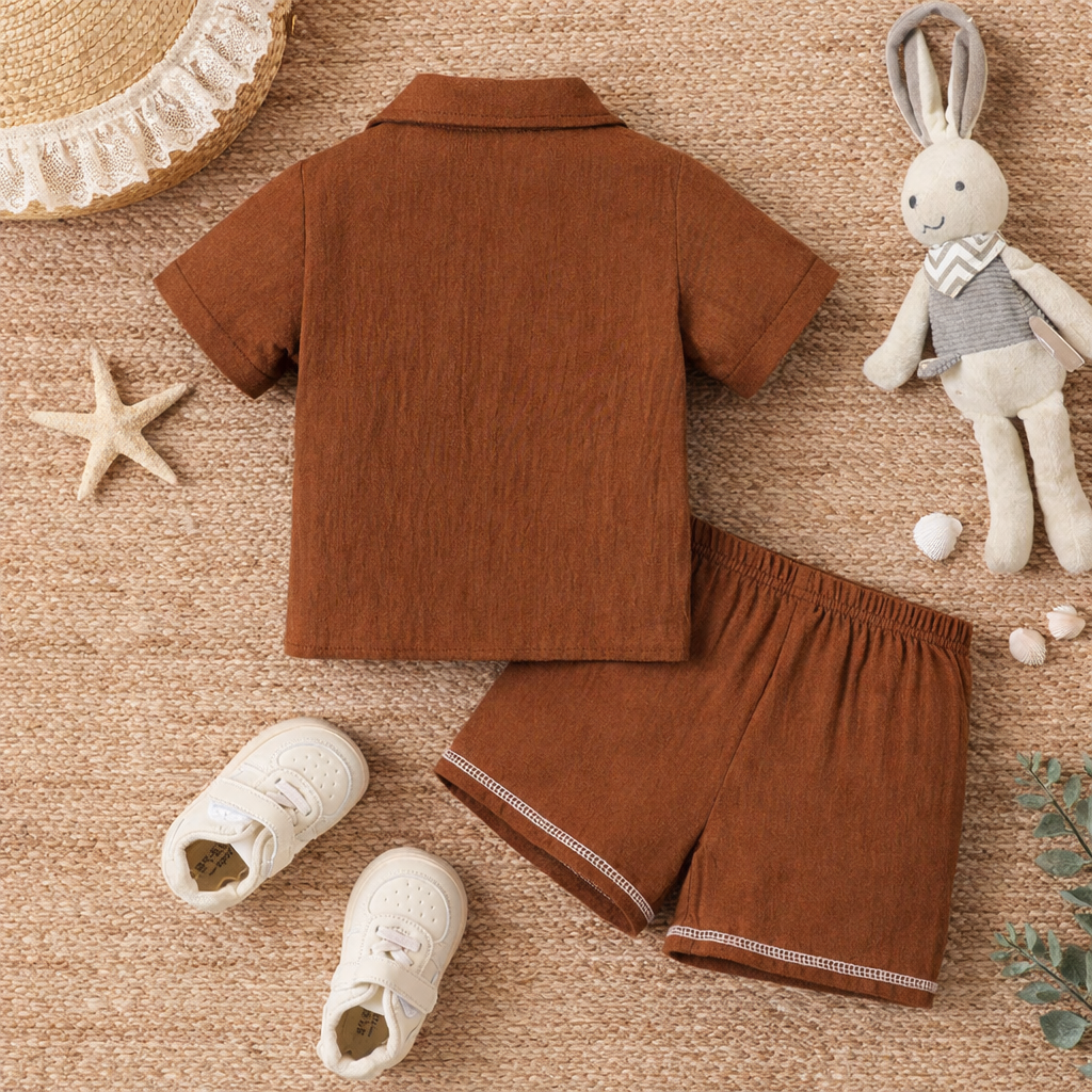 Venutaloza Baby Boy Fashionable Short Sleeve Shirt And Shorts Set For Spring/ Vacation.