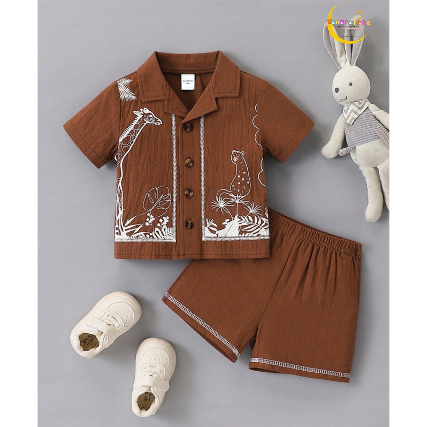 Venutaloza Baby Boy Fashionable Short Sleeve Shirt And Shorts Set For Spring/ Vacation.