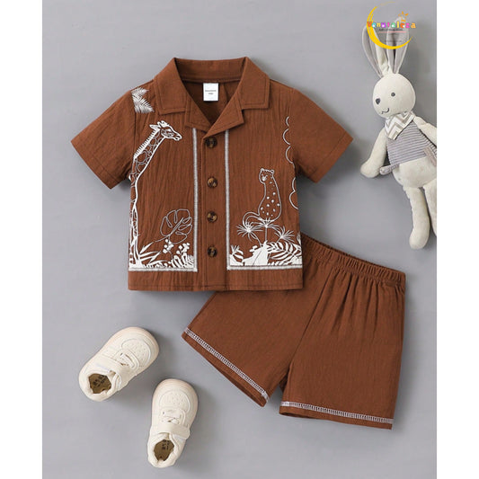 Venutaloza Baby Boy Fashionable Short Sleeve Shirt And Shorts Set For Spring/ Vacation.