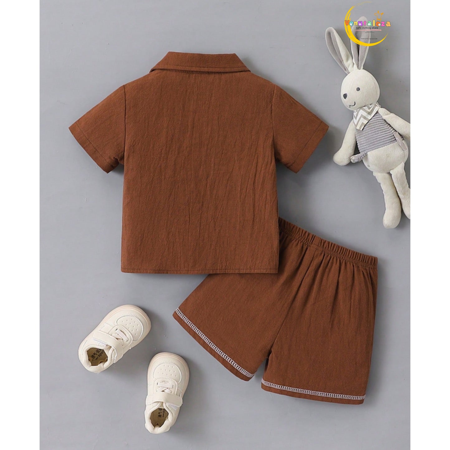 Venutaloza Baby Boy Fashionable Short Sleeve Shirt And Shorts Set For Spring/ Vacation.