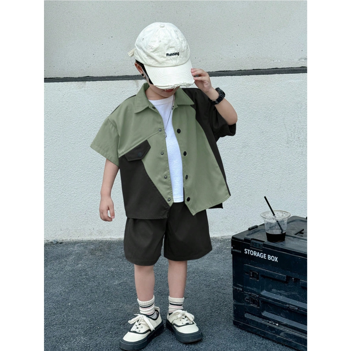 Venutaloza 2-Pc Kids Colourblocked Shirt with Shorts Two Piece Set.