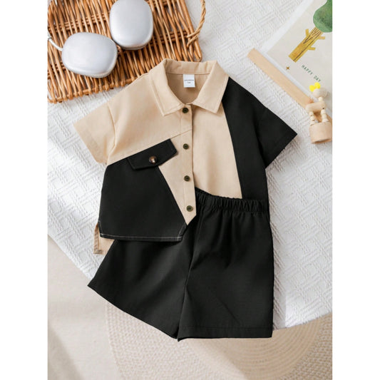 Venutaloza Baby Boy Colourblocked Shirt with Shorts Two Piece Set.