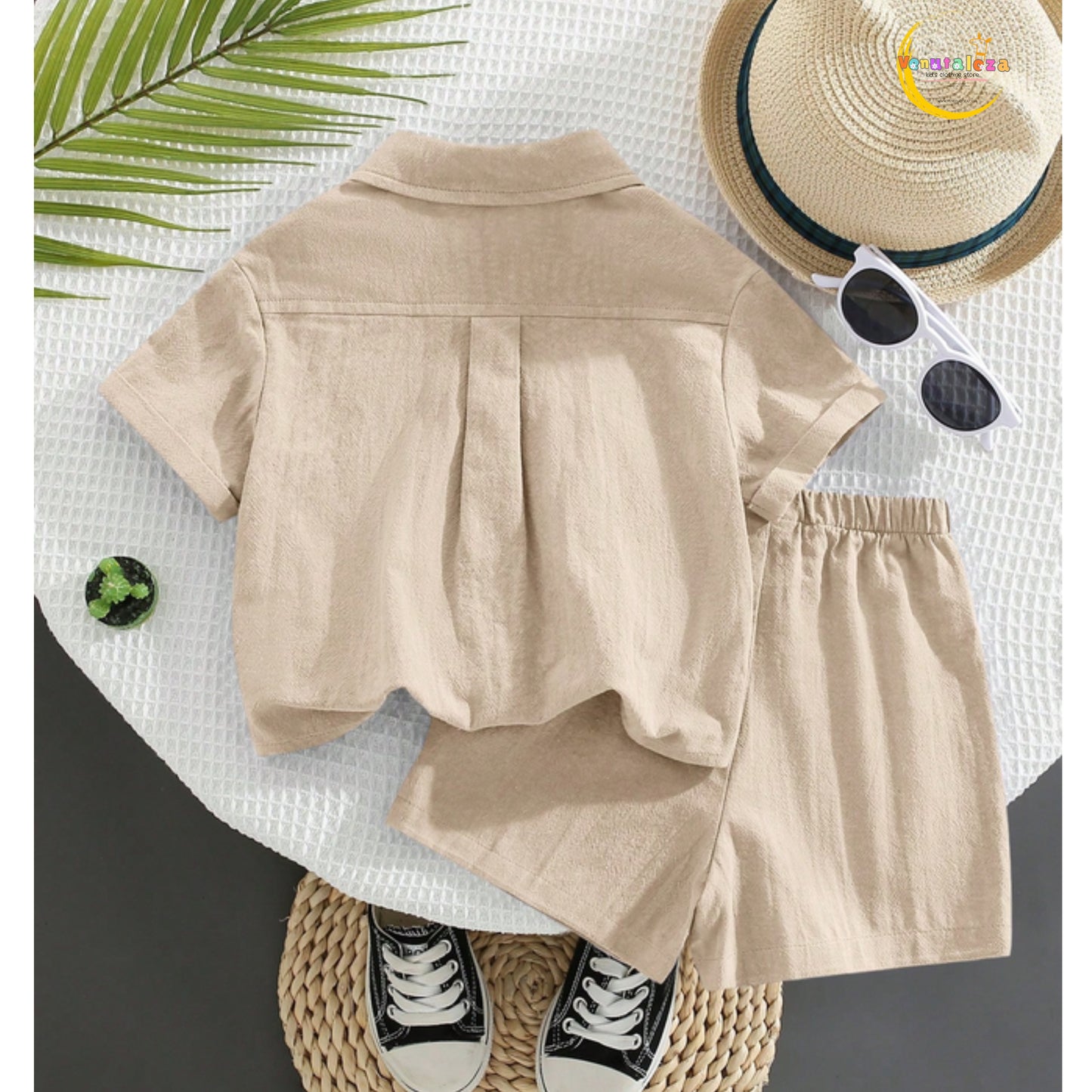 Baby Set Kids/Tween Boys' Casual Resort Style Polo Collar Pullover Short Sleeve Top & Loose Shorts Outfit.