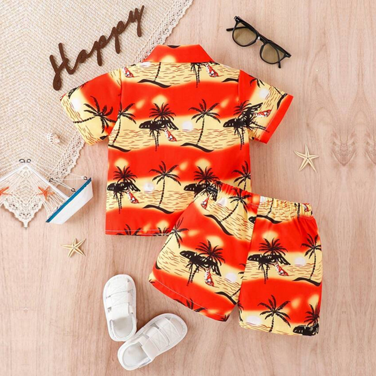 Venutaloza Stylish Kid's Sunshine Tropical Print Shirt & Shorts Without tee Two Piece Set.