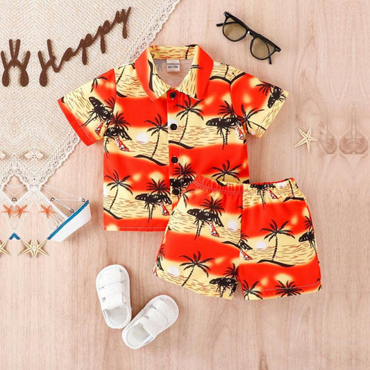 Venutaloza Stylish Kid's Sunshine Tropical Print Shirt & Shorts Without tee Two Piece Set.
